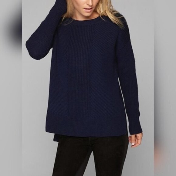 Athleta Navy Split Hem High-low Merino Wool Blend Tunic Pullover Sweater, Small - Picture 1 of 12